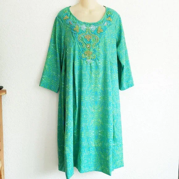 Antica Sartoria | Dresses | Antica Sartoria Beaded Coverup Beach Dress One  Size Large Long Sleeve Swing | Poshmark